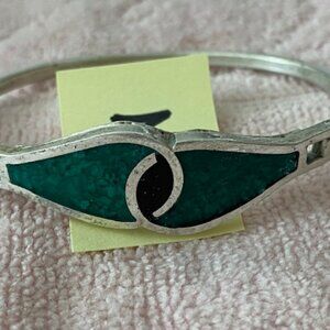 Vintage * STERLING SILVER w TURQUOISE & ONYX STONES Infinity BANGLE BRACELET